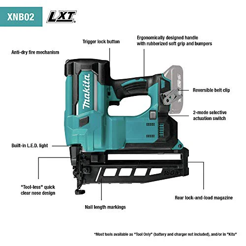 Makita XNB02Z 18V LXT Straight Finish Nailer, 16 Gauge, 2-1/2" - Image 9