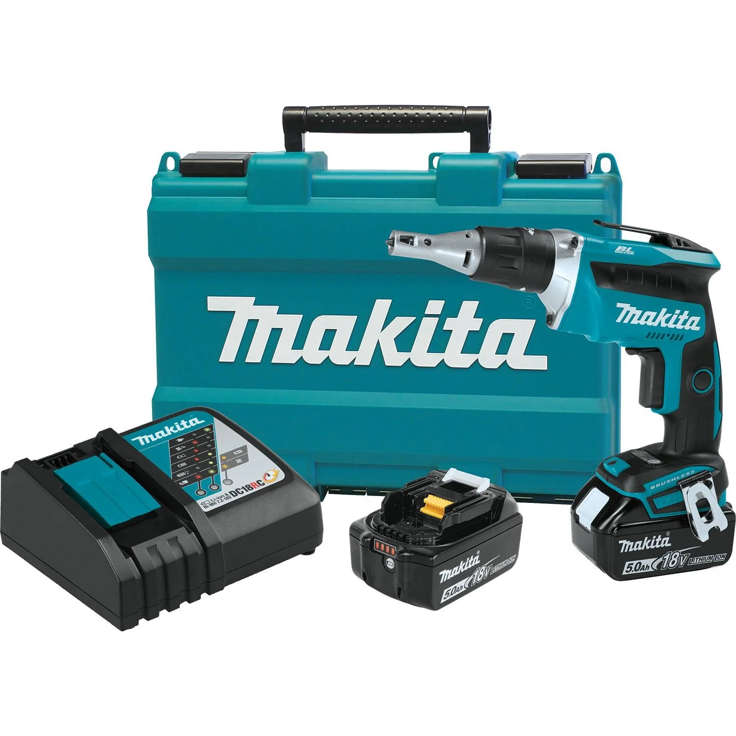 Makita XSF03T - 18V LXT Lithium-Ion Brushless Cordless 4,000 RPM Drywall Screwdriver Kit, var. spd., L.E.D. Light, case (5.0Ah)