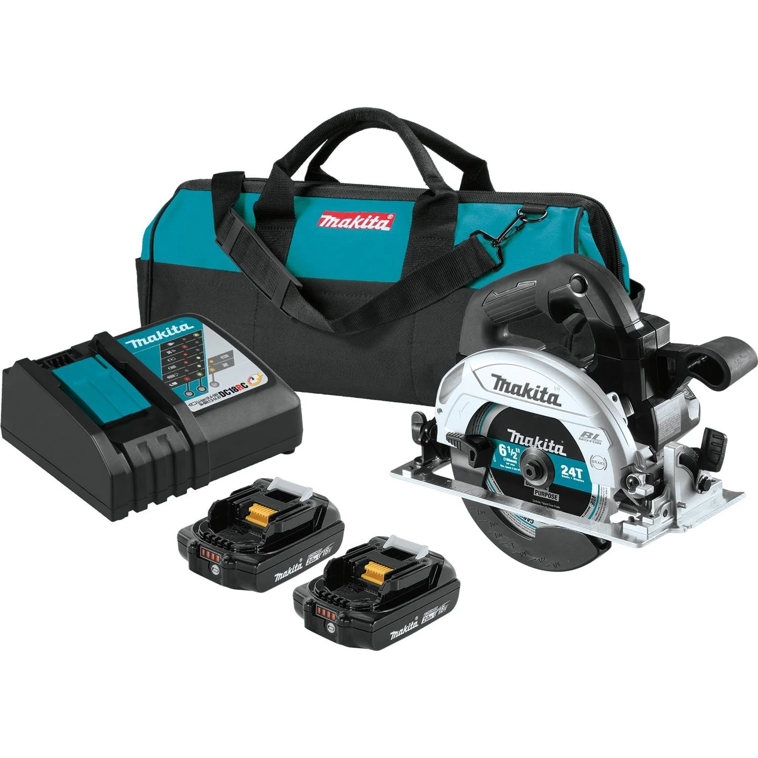 Makita XSH04RB - 18V LXT Lithium-Ion Sub-Compact Brushless Cordless 6-1/2” Circular Saw Kit, bag (2.0Ah)