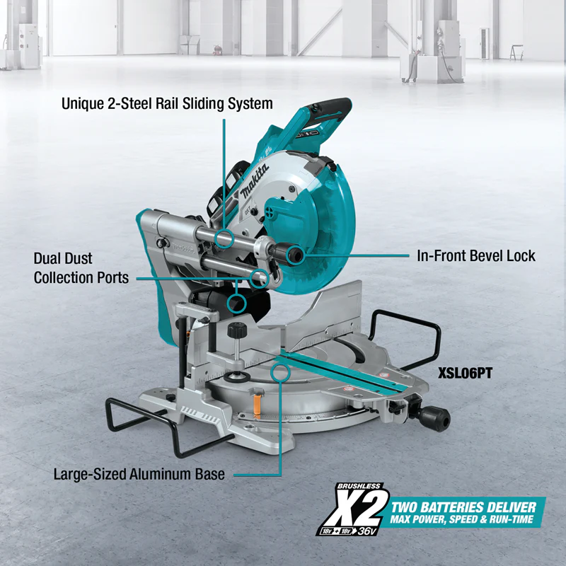 Makita (XSL06PT) 36V (18V X2) LXT Brushless 10" Dual‑Bevel Sliding Compound Miter Saw with Laser Kit - Image 3