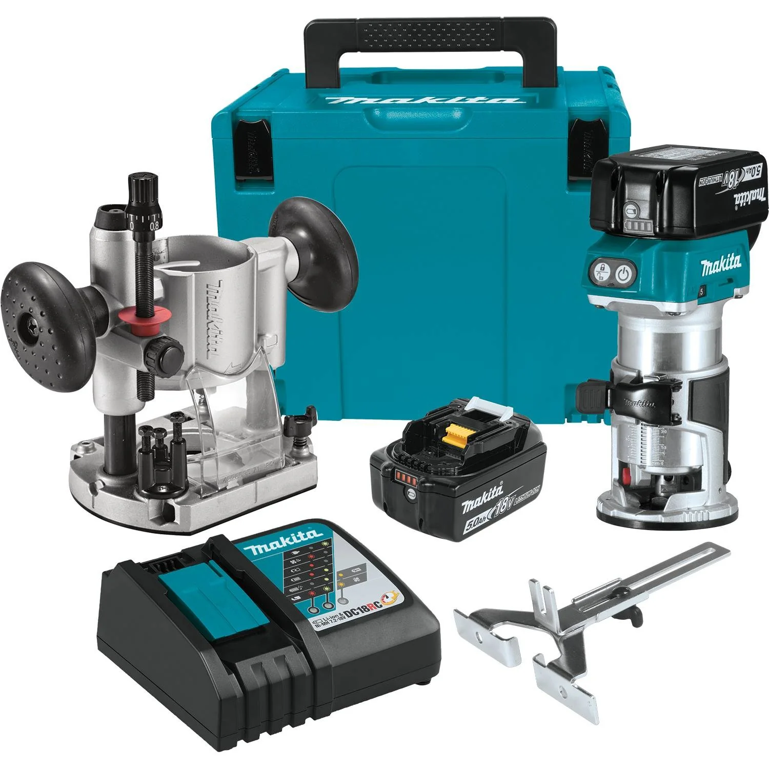 Makita 18V LXT Lithium-Ion Compact Brushless Cordless Router Kit, Fixed Base, 10,000-30,000 RPM, var. spd., case (5.0Ah)