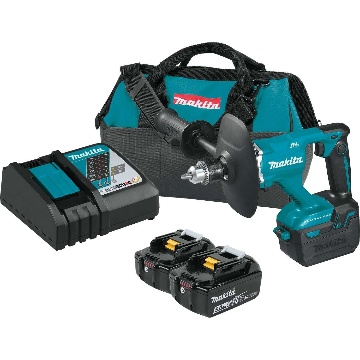 Makita XTU02T - 18V LXT Lithium-Ion Brushless Cordless 1/2" Mixer Kit, bag (5.0Ah)