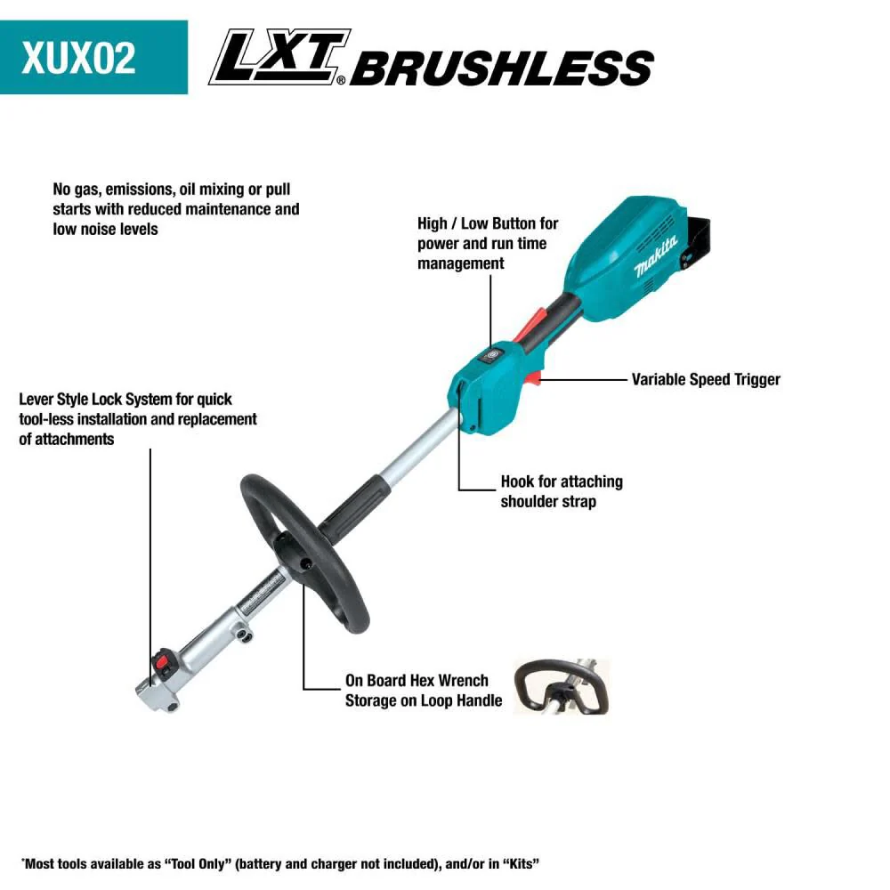 Makita XUX02SM1X3 18V LXT Lithium-Ion Brushless Cordless Couple Shaft Power Head Kit w/ 13" String Trimmer & Blower Attachments (4.0Ah) - Image 11