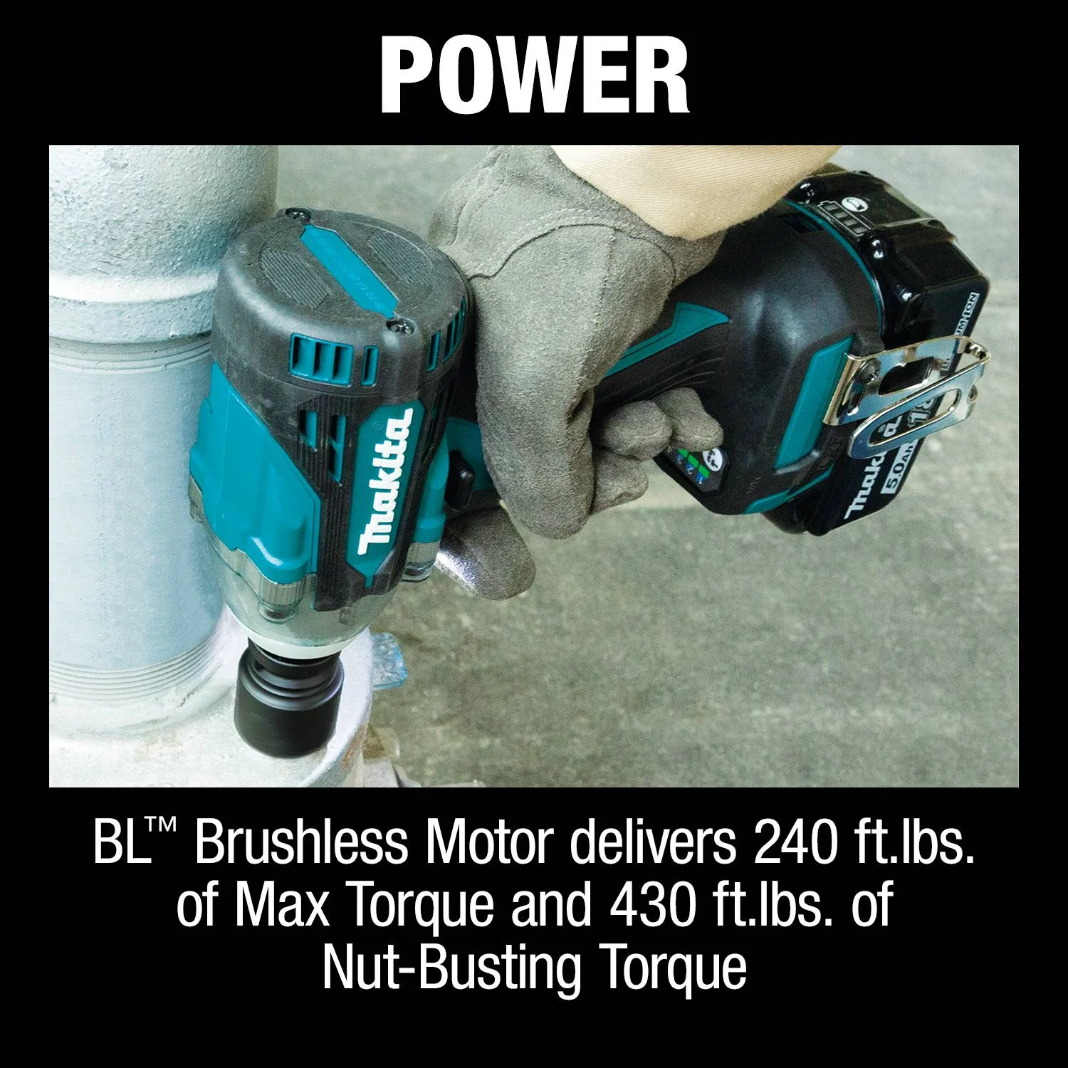 Makita 18V LXT 1/2in Sq Drive Impact Wrench Kit with Friction Ring Anvil - Image 3