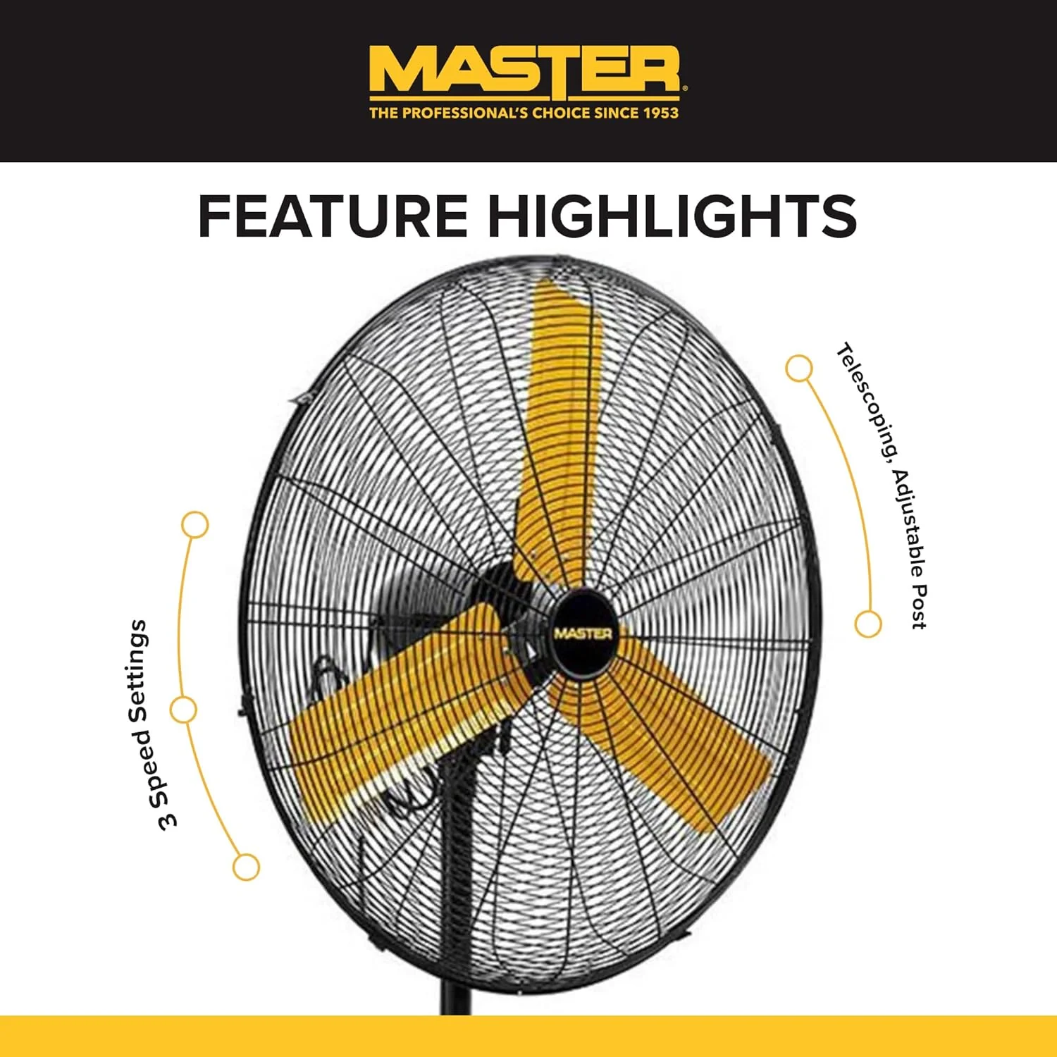 Master MAC-30P High Velocity Pedestal Fan, 3 Speed Portable Metal Standing Fan with Adjustable Height & Swivel Head, Powerful & Efficient Cooling, 30 Inch - Image 4