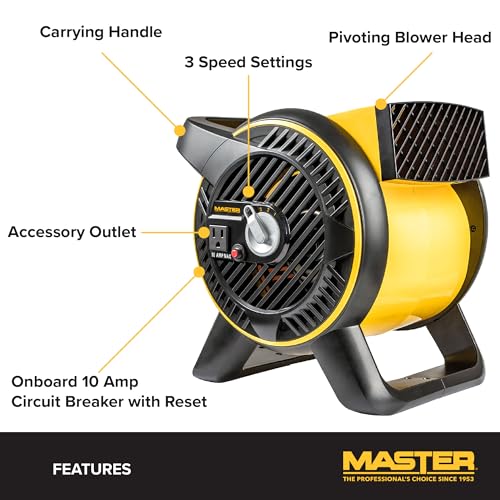 Master High-Velocity Pivoting Head Blower Fan � Utility Air Mover for Drying or Ventilating Home or Construction Site. Daisy chain compatible (MAC-310A-120) - Image 3