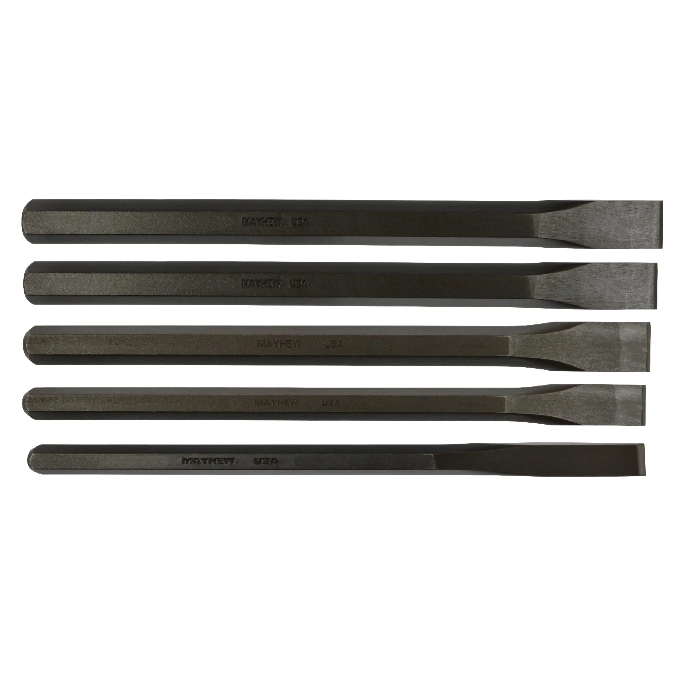 Mayhew 61512 Hardened Steel Long Cold Chisel Set, 5-Piece, Black