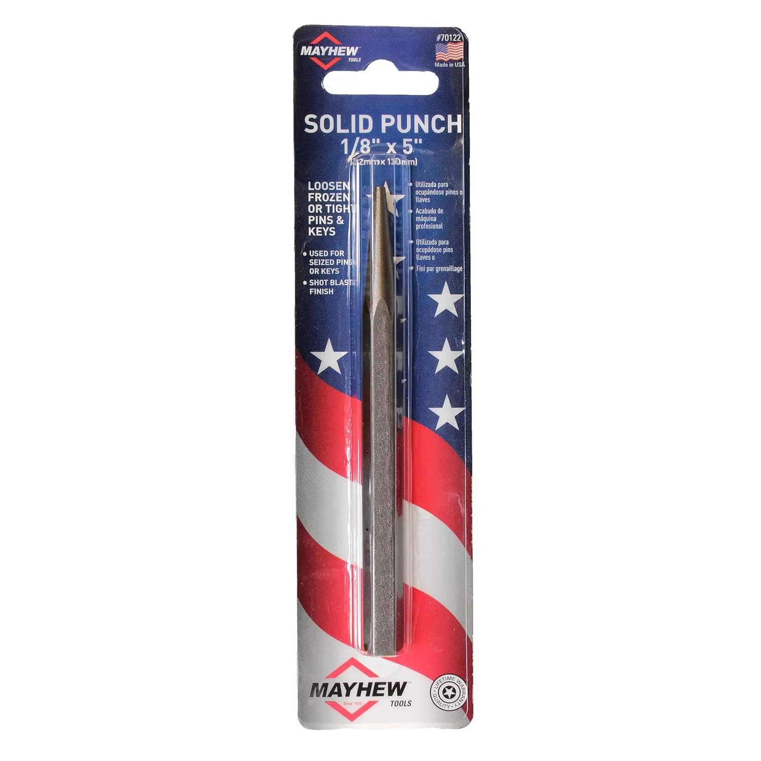 Mayhew Select 70122 1/8" x 5" Carded Solid Punch, Shot Blast Finish - Image 2