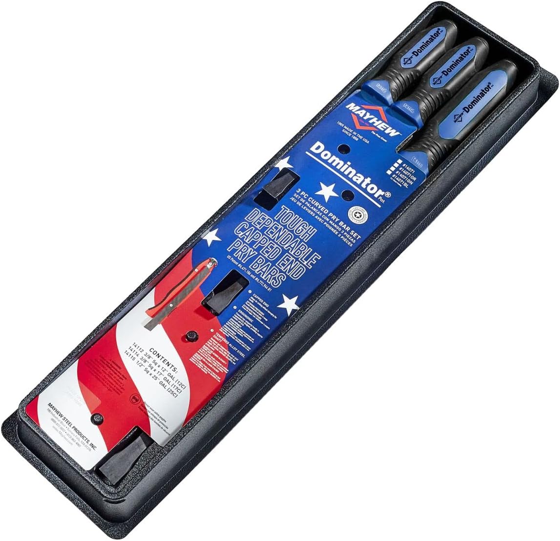 Mayhew Tools 14071BL Dominator Pro 3-Piece Pry Bar Set, 12", 17" & 25" Curved Pry Bars, Blue Curved 12", 17" & 25" Curved Pry Bars Blue - Image 5