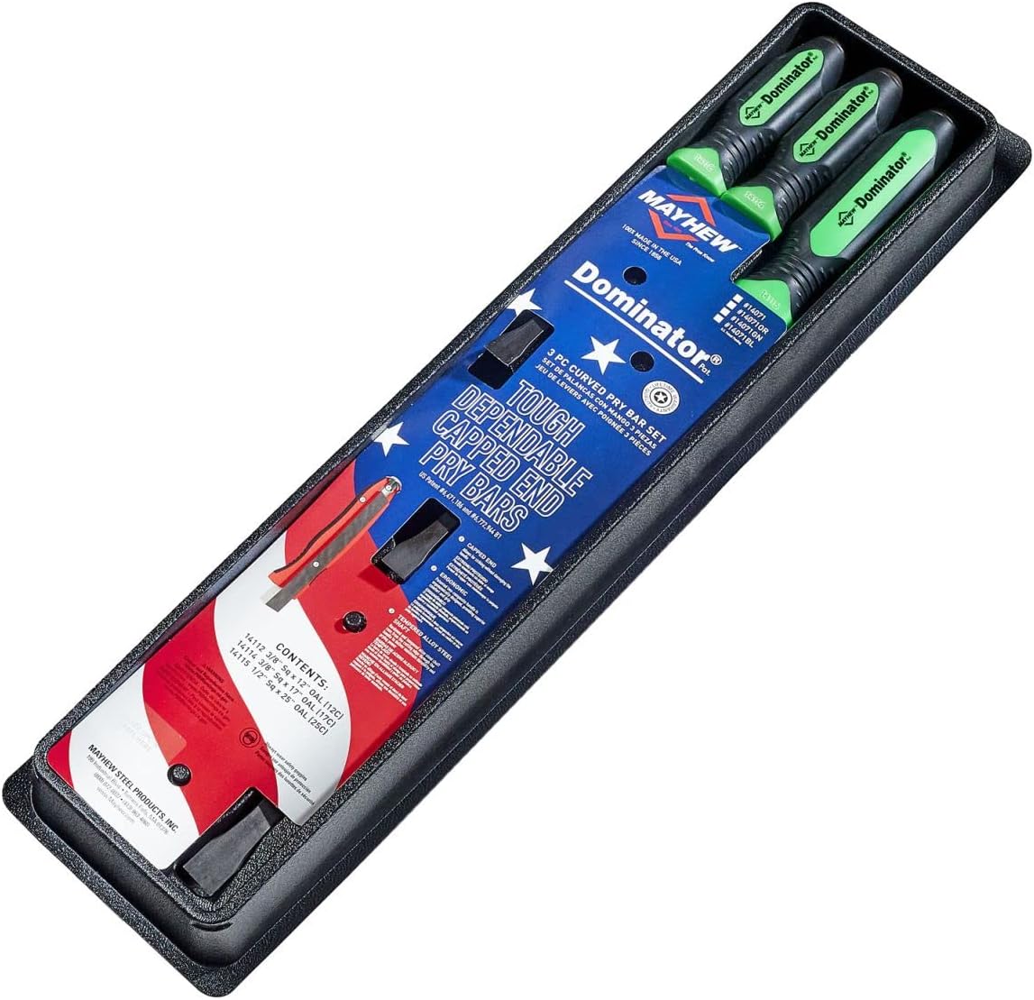 Mayhew Tools 14071GN Dominator Pro Pry Bar Set, 3-Piece Curved, Green Curved 12", 17" & 25" Curved Pry Bars Green - Image 4