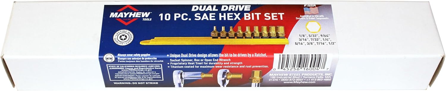 Mayhew Tools 16004 Titanium-Coated Low-Profile Dual Drive Set, SAE Hex, 10-Piece Titanium Coated 10-Piece SAE Hex - Image 3
