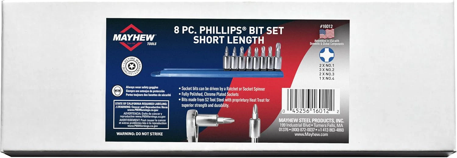 Mayhew Tools 16012 Phillips Socket Bit Set, Chrome Plated, 8-Piece - Image 5