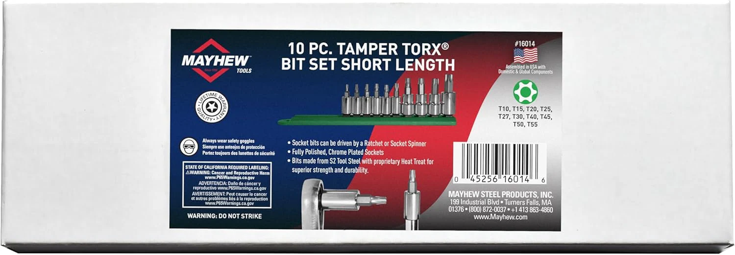 Mayhew Tools 16014 Tamperproof Torx Socket Bit Set, Chrome Plated, 10-Piece - Image 4