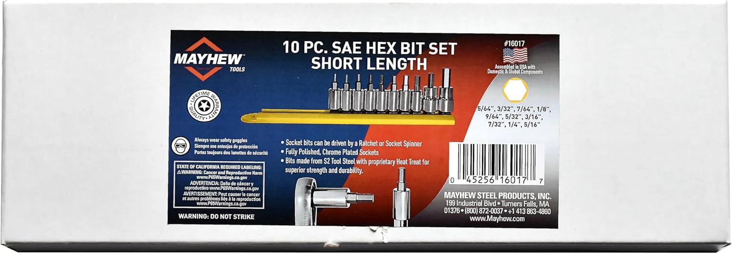 Mayhew Tools 16017 SAE Hex Socket Bit Set, 10-Piece, Polished Chrome - Image 3