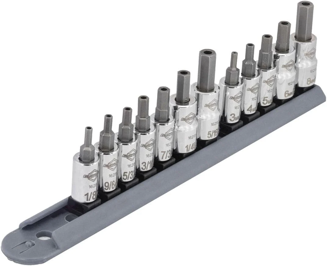 Mayhew Tools 16021 SAE and Metric Tamper Hex Socket Bit Set, Chrome Plated, 12-Piece Polished Chrome 12-Piece SAE/MM Tamperproof Hex - Image 6