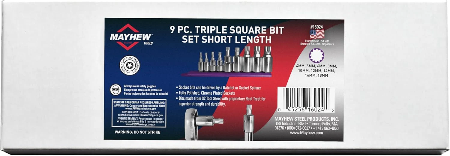 Mayhew Tools 16024 Triple Square Socket Bit Set, Chrome Plated, 9-Piece - Image 3