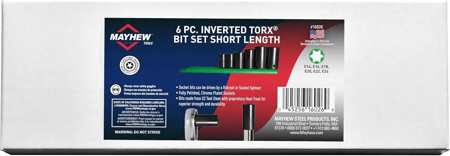 Mayhew Tools 16026 Inverted Torx Socket Bit Set, 6-Piece, Black Oxide Finish, polished chrome Polished Chrome 6-Piece Inverted Torx - Image 4