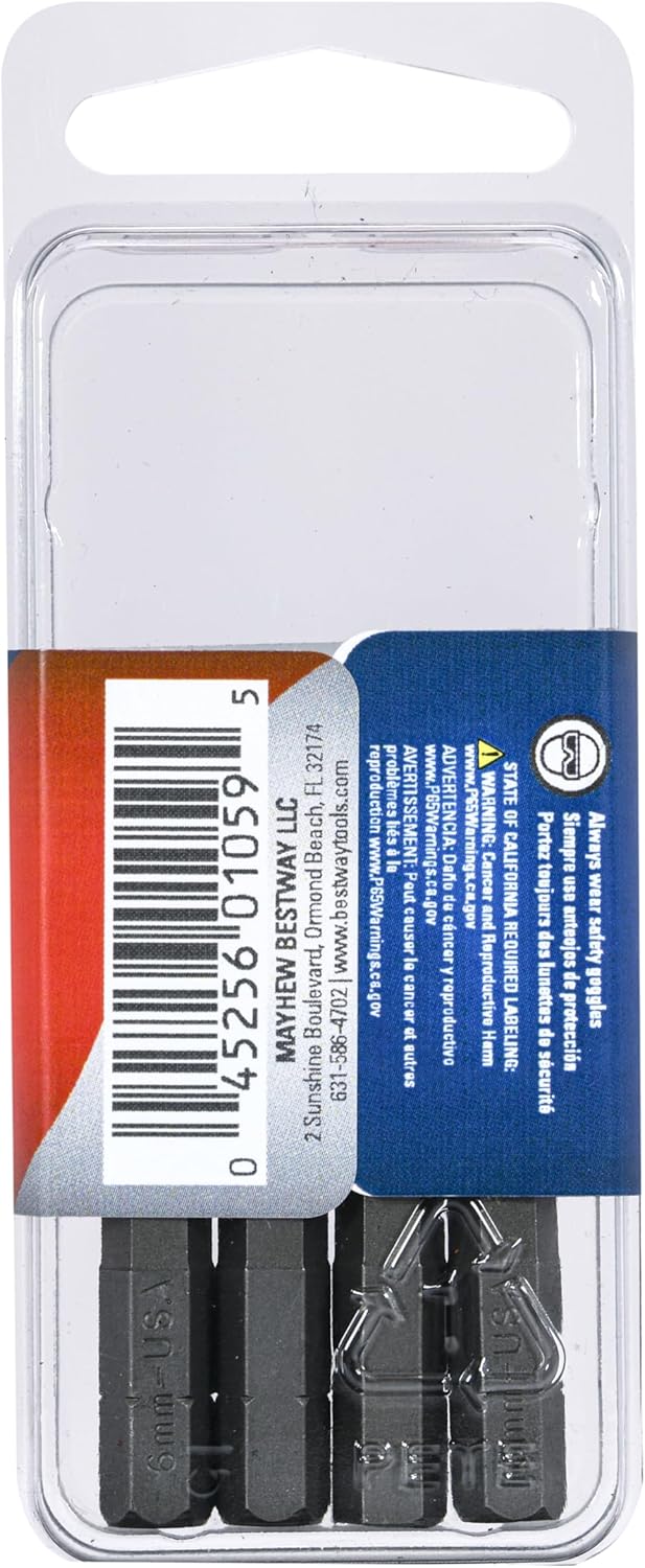 Mayhew Tools 18278-5 Metric Hex Insert Bit, 6mm x 1", 1/4" Shank (Pack of 5) - Image 3
