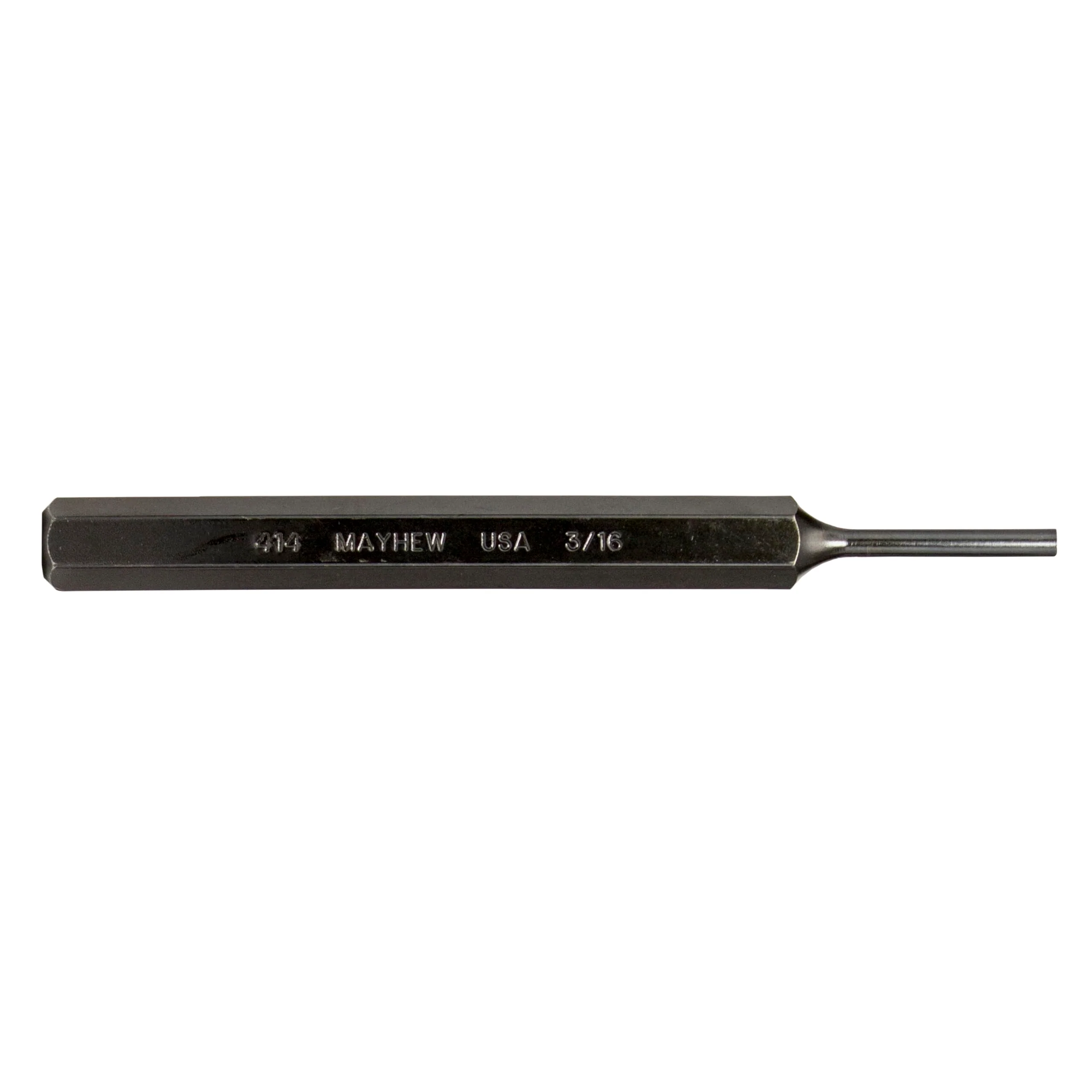 Mayhew Tools 21100 SAE Pin Punch, 3/16 x 1.25" Pin, 6" OAL x 1/2" Body, Black Oxide Finish