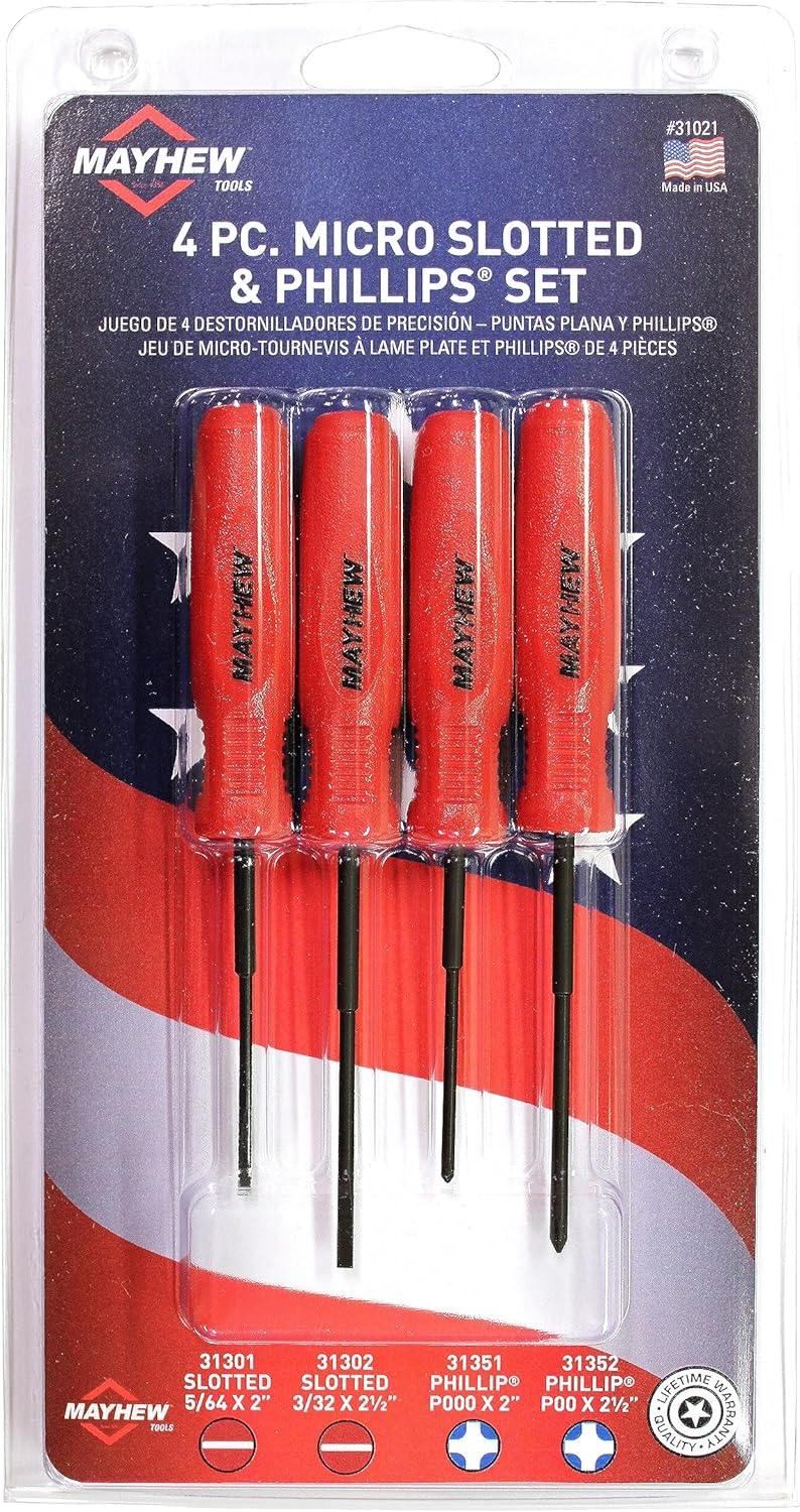 Mayhew Tools (31021) Micro Screwdriver, 4-Piece Set, Red Slotted & Phillips - Image 3