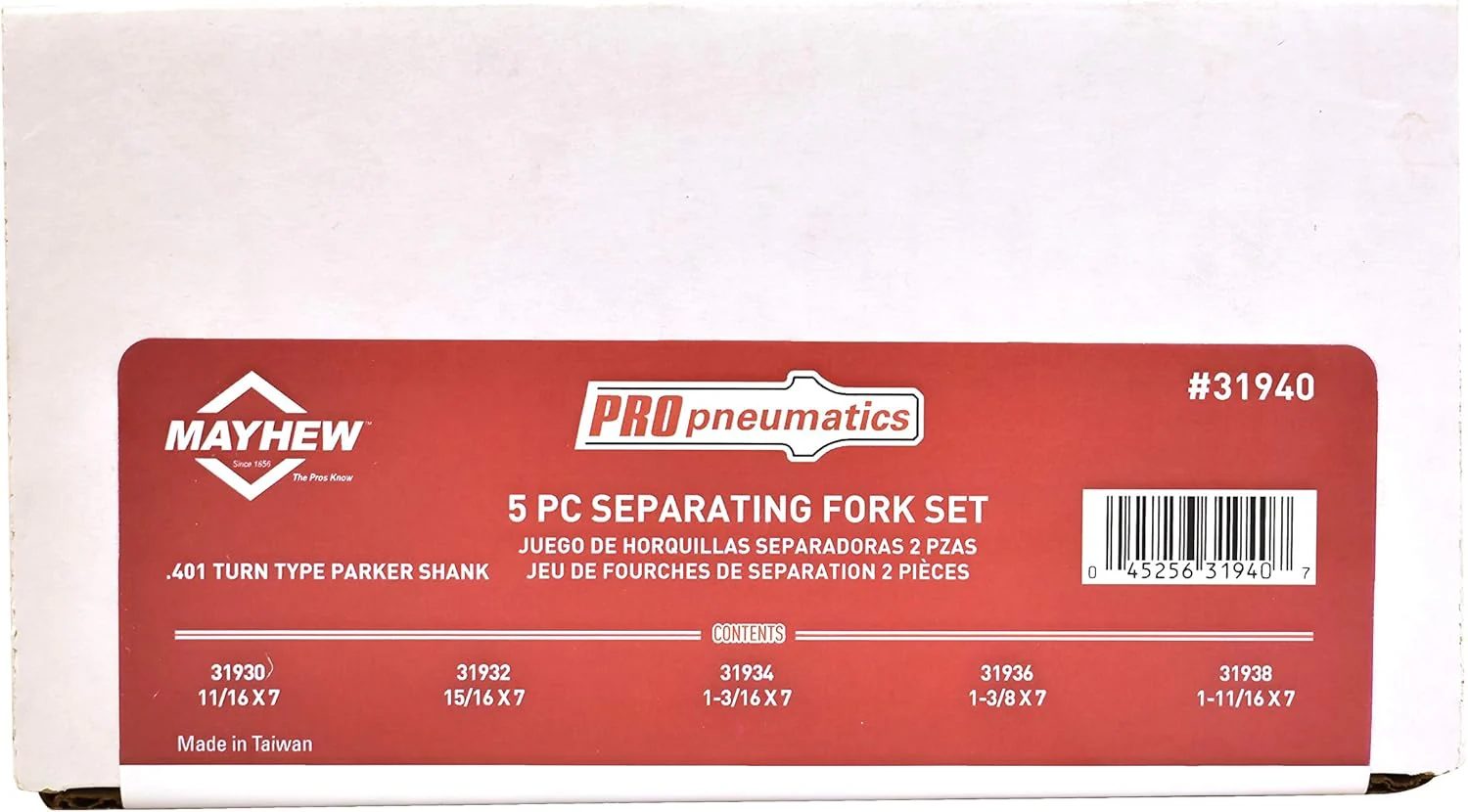 Mayhew Tools 31940 Pneumatic Separating Fork, 5-Piece Set, Black Oxide Finish - Image 3