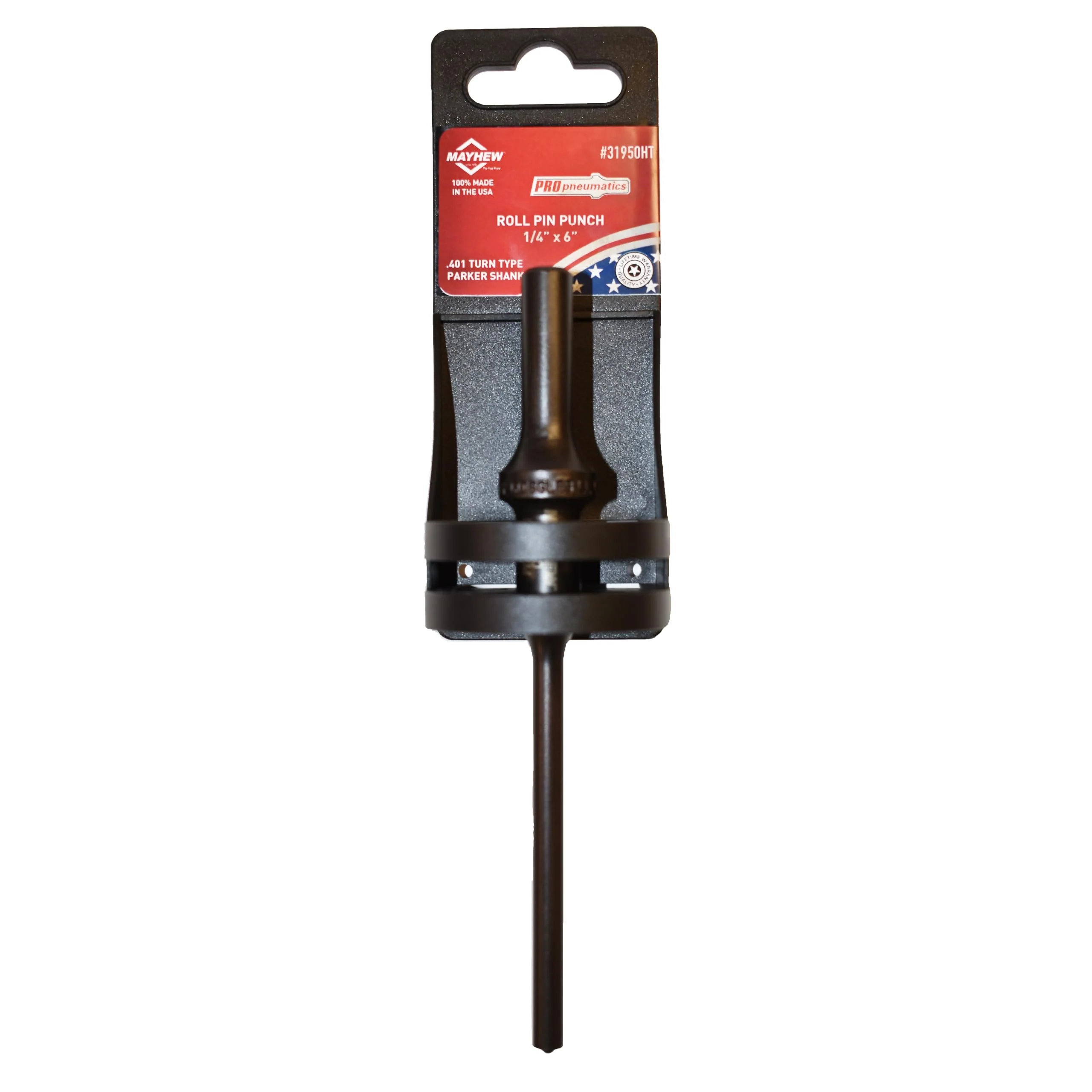Mayhew Tools 31950HT Pneumatic Roll Pin Punch, 1/4" x 6" Hang Tag, Black Oxide Finish