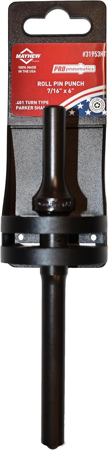 Mayhew Tools 31953HT Pneumatic Roll Pin Punch, 7/16" x 6" Hang Tag, Black Oxide Finish - Image 2
