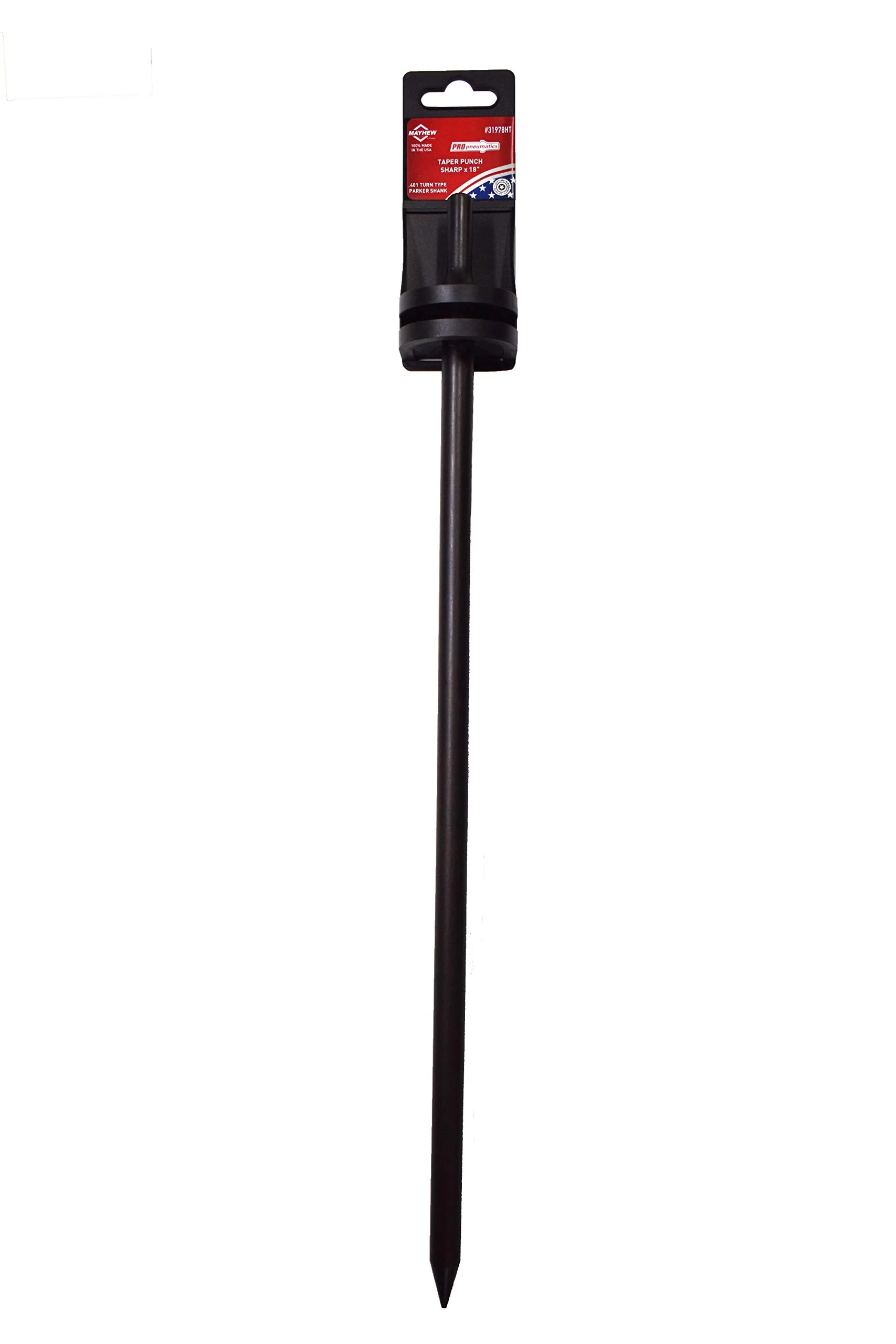 Mayhew Tools 31978HT Pneumatic Taper Punch, Sharp Point x 18" Hang Tag, Black Oxide Finish
