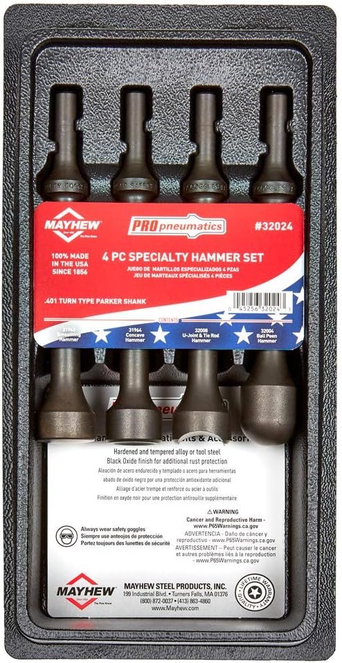 Mayhew Tools 32024 Pneumatic Hammer, 4-Piece Specialty Set, Black Oxide Finish 4-Piece Specialty Set Standard Package - Image 2