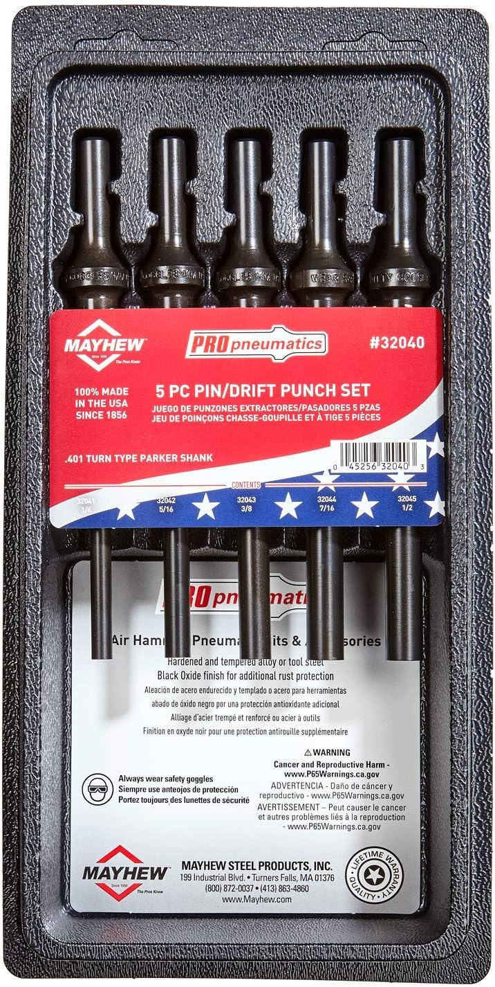 Mayhew Tools 32040 Pneumatic Pin/Drift Punch Set, 5-Piece, Black Oxide Finish - Image 2