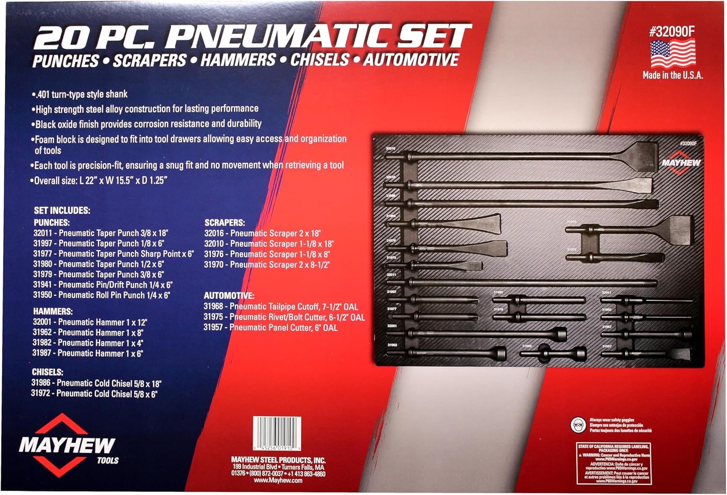 Mayhew Tools 32090F Pneumatic Set, Black Oxide Finish, 20-Piece - Image 4