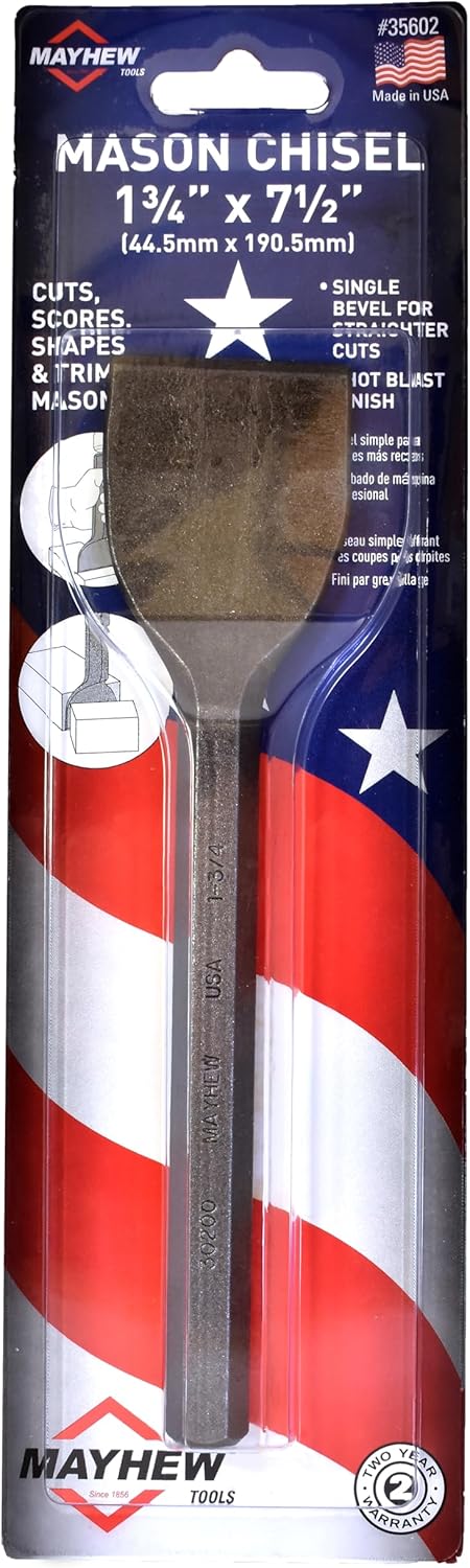 Mayhew Tools 35602 Mason Chisel, 1-3/4" x 7-1/2" Carded, Shot Blast Finish - Image 4