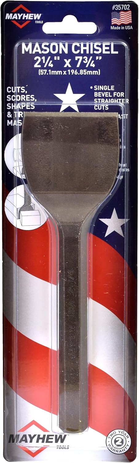 Mayhew Tools 35702 Mason Chisel, 2-1/4" x 7-3/4" Carded, Shot Blast Finish - Image 2