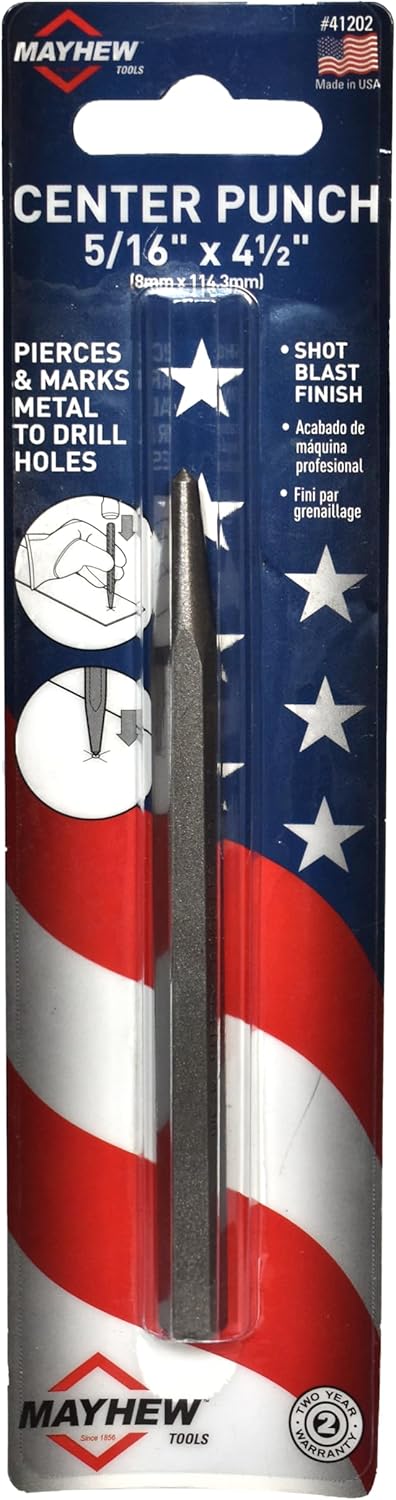 Mayhew Tools 41202 Center Punch, 5/16" x 5/32" Point - Carded, Shot Blast Finish - Image 2