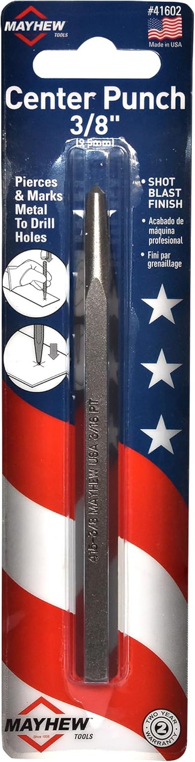 Mayhew Tools 41602 Center Punch, 3/8" x 3/16" Point, Shot Blast Finish - Image 2