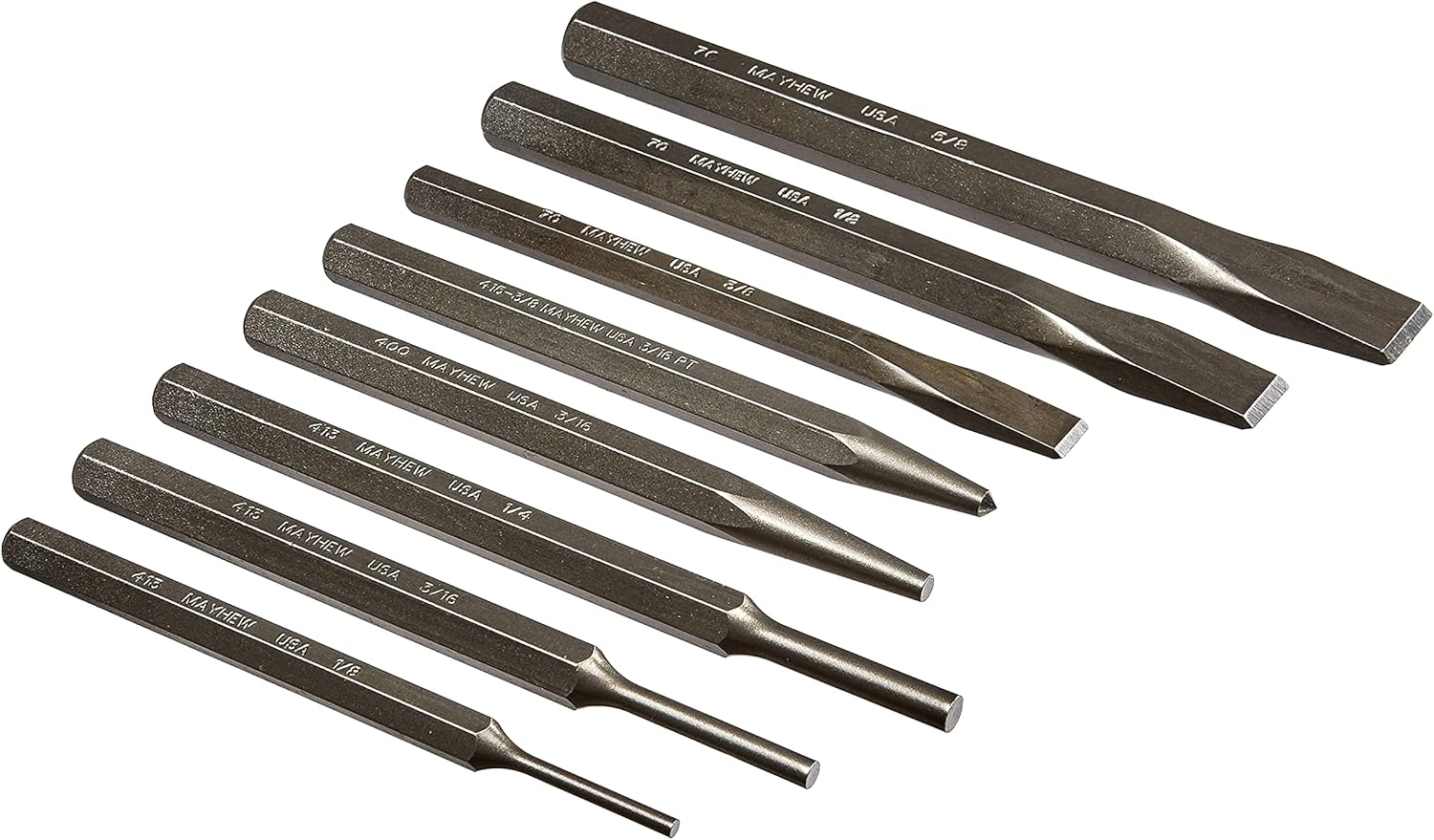 Mayhew Tools 61025 Punch and Chisel Set, Blast Finish, 8-Piece - Image 2