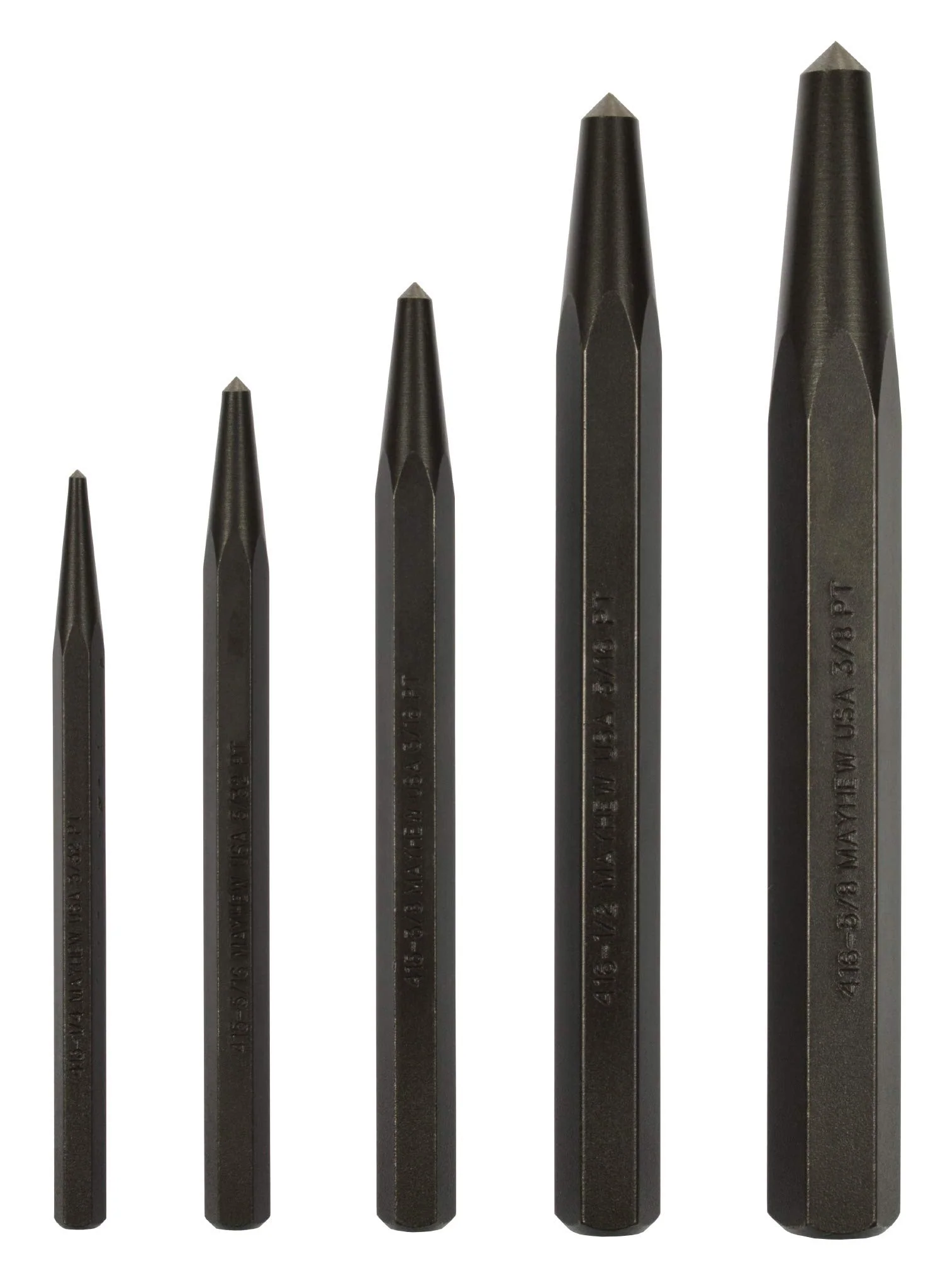 Mayhew Tools 62214 Center Punch, 5-Piece Set, Black Oxide Finish