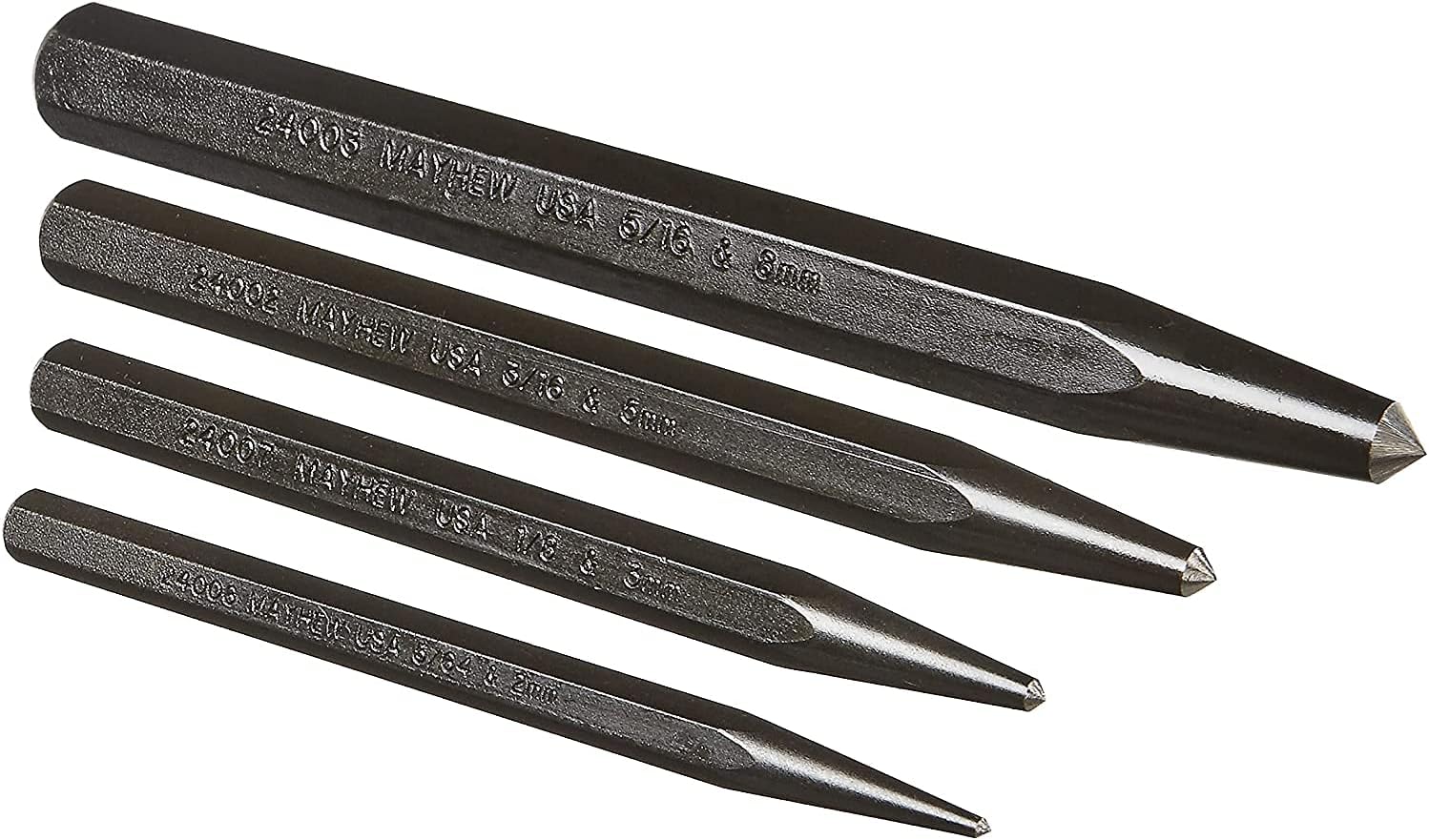 Mayhew Tools 62215 Center Punch, 4-Piece Set, Black Oxide Finish - Image 2
