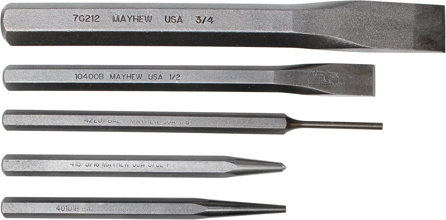 Mayhew Tools 90402 Punch and Chisel Set, Blast Finish, 5-Piece - Image 3