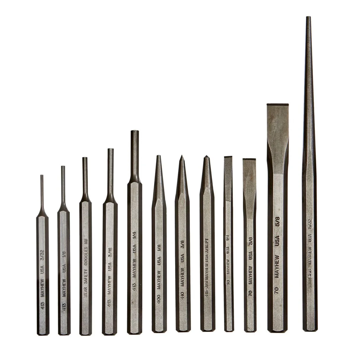 Mayhew Tools 61040 Mayhew Select Punch and Blast Finished Chisel Set, 12-Piece