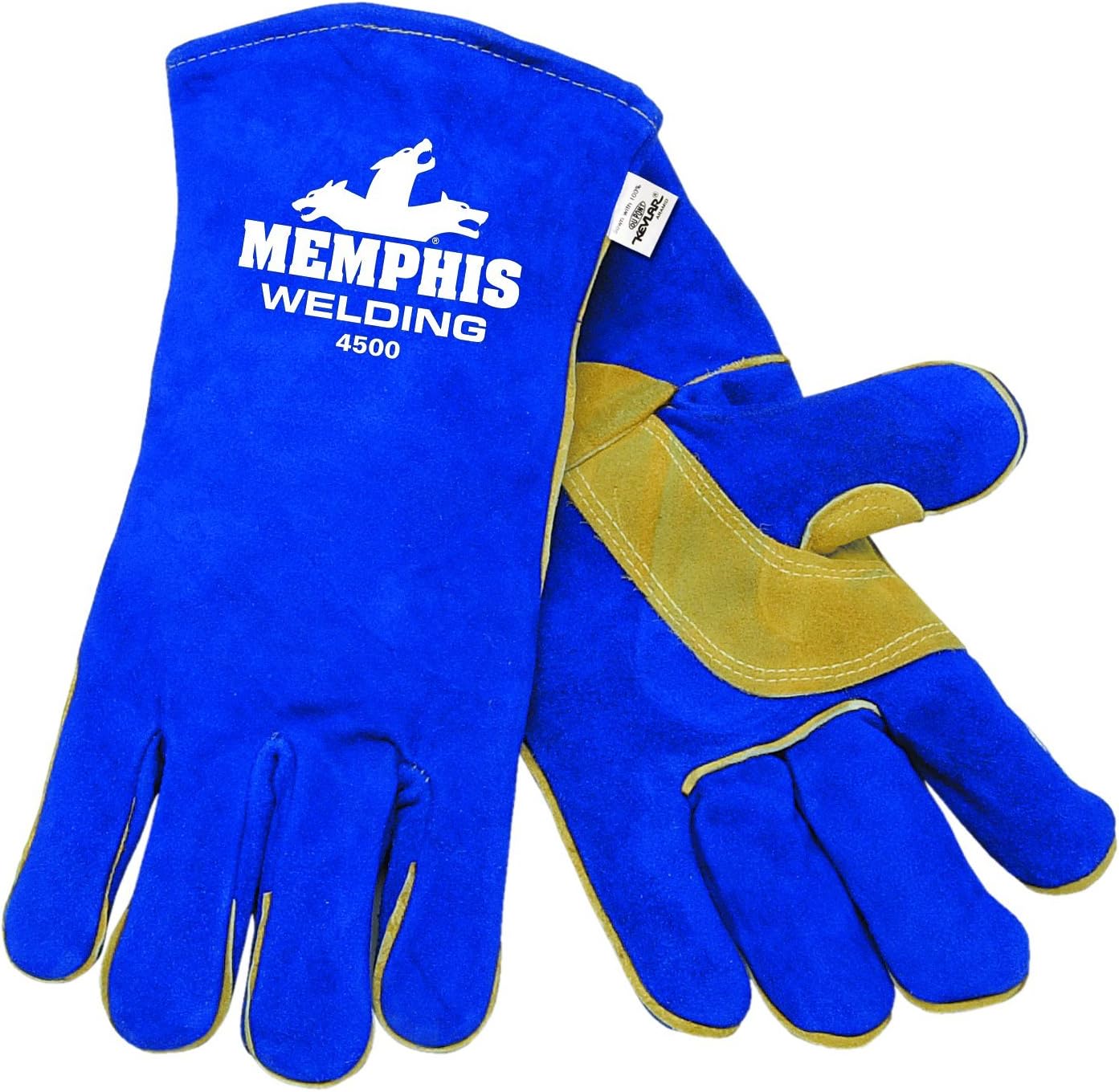 MCR Safety 4500S 13-Inch Memphis Split Cow Leather Welder Men's Gloves with Self Hemmed Cuff, Blue, Small, 1-Pair - Image 2