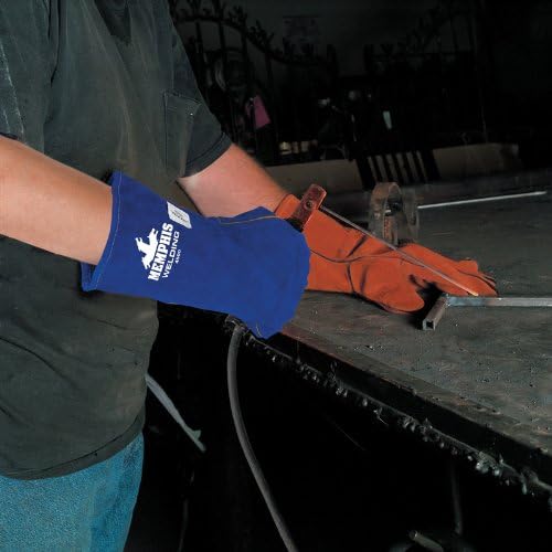 MCR Safety 4500S 13-Inch Memphis Split Cow Leather Welder Men's Gloves with Self Hemmed Cuff, Blue, Small, 1-Pair - Image 3