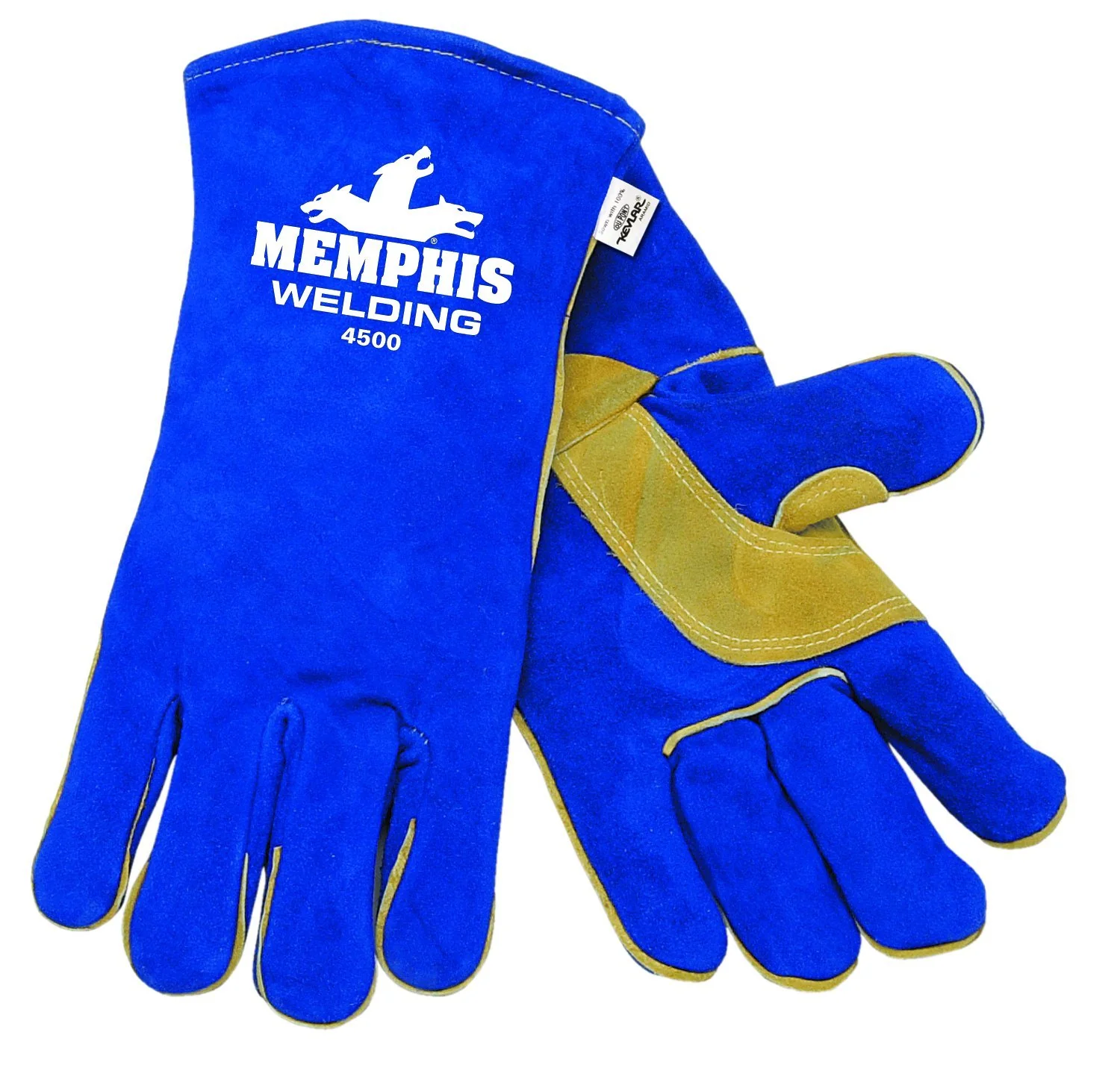 MCR Safety 4500XXL 13-Inch Memphis Split Cow Leather Welder Men's Gloves with Self Hemmed Cuff, Blue, 2X-Large