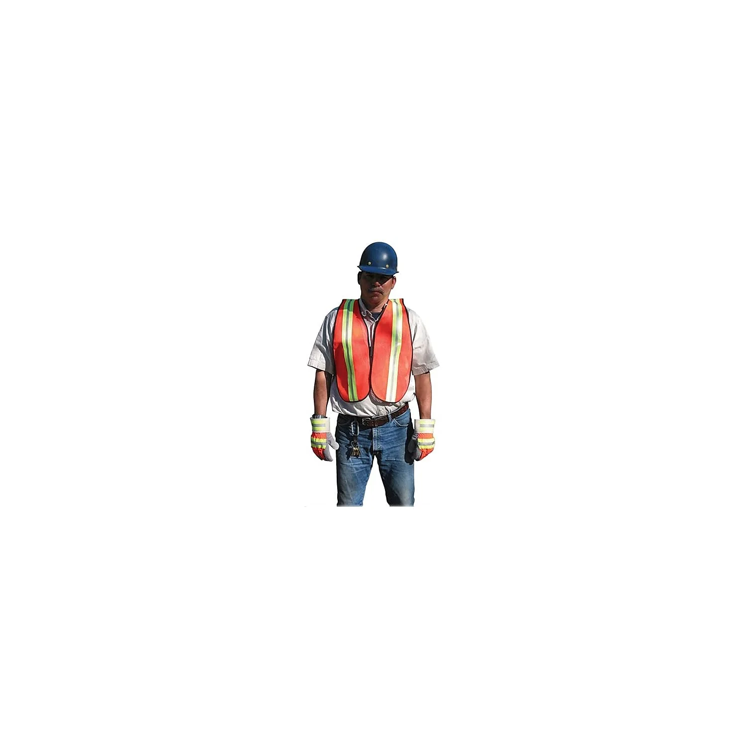 MCR Safety Vest V201R Polyester Mesh General Purpose Safety Vest with 2-Inch Lime/Silver Reflective Stripe, Fluorescent Orange, one size - Image 3