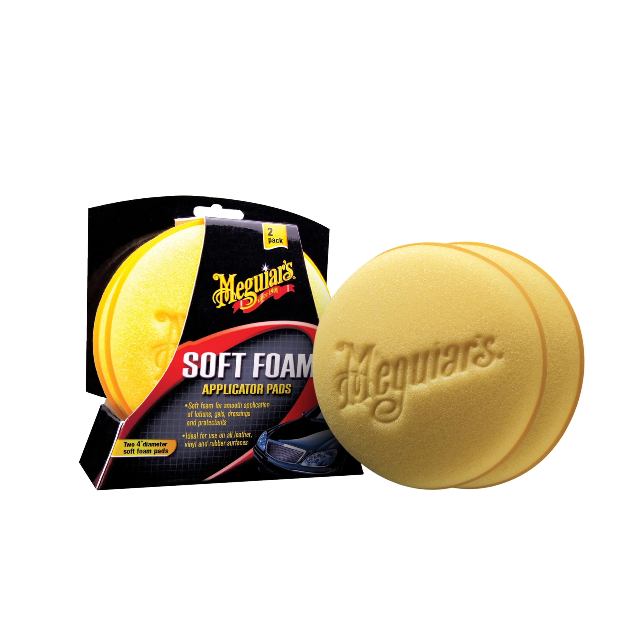 Meguiar’s X3070 4” Soft Foam Applicator Pads, Hand Detailing Pad Ideal for Applying Scratch Removers, Polishes, Waxes, Dressings, and Interior Detailing Products (Pack of 2)