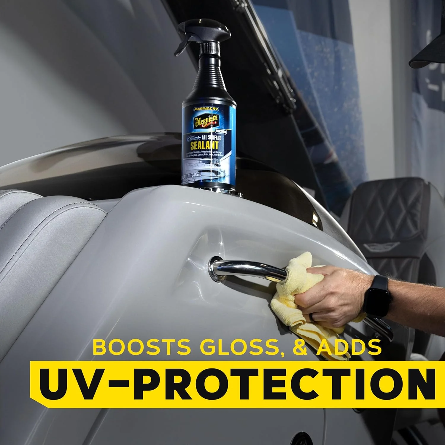 Meguiar's Marine & RV Hybrid Ceramic All Surface Sealant - Premium Fiberglass and Gel Coat Sealant that Boosts Gloss, Beading & Protection from UV Damage - Easy to Apply and Wipe Off, 32 Oz Spray - Image 6