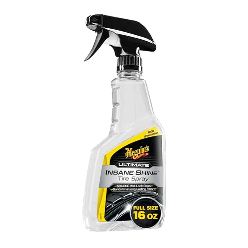 Meguiar’s Ultimate Insane Shine Tire Spray - Premium Tire Dressing that Delivers a Lasting High Gloss Wet Look and is Easy to Use; Advanced Tire Shine that Bonds for a Long-Lasting Finish, 24 Oz Spray