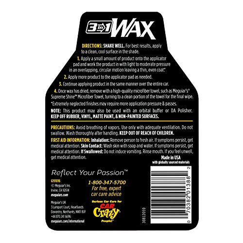 Meguiar's 3 In 1 Wax - Advanced Cleaner Wax that Blends Defect and Scratch Removal, Car Polishing for a High Gloss, and Long-Lasting Paint Protection All in One Step, 16 Oz - Image 9