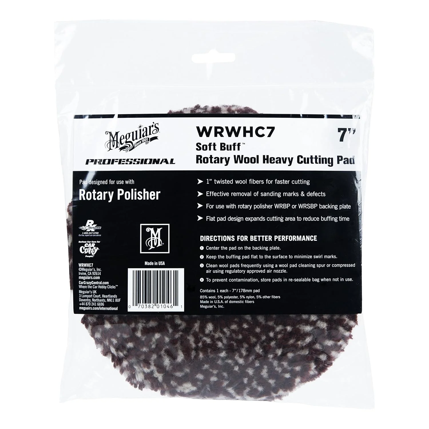 Meguiar's WRWHC7 7" Soft Buff Rotary Heavy Cutting Wool Pad - Image 4