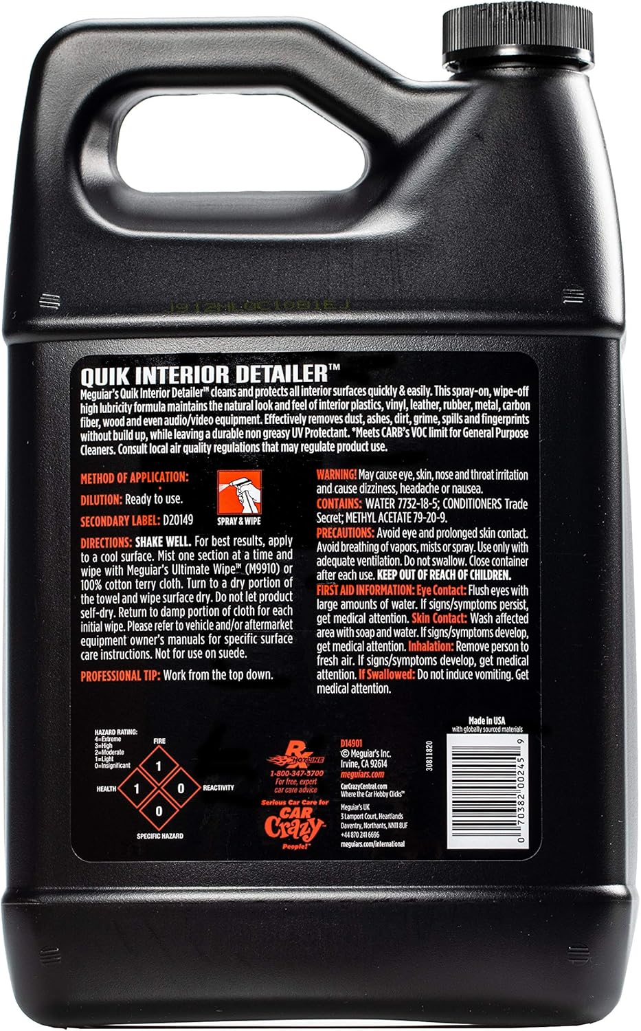 Meguiar's | D14901 | Meguiar's D14901 Detailer Quik Interior Detailer 3.79L safely cleans all interior surfaces - Image 5
